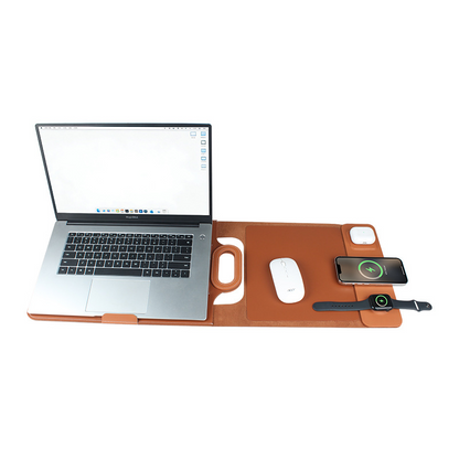 The All-In-One Mobile Workstation Sleeve | Built-In 15W Multi-Device Wireless Charger, Ergonomic Laptop Stand & Mousepad (Fits up to 16")